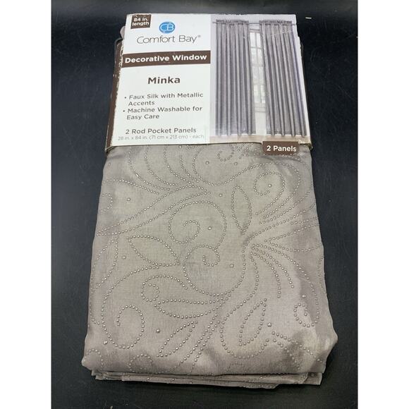 NIP (2 Panel) Comfort Bay Minka Faux silk W Metallic Accents Dec Curtains 84” - Picture 2 of 5
